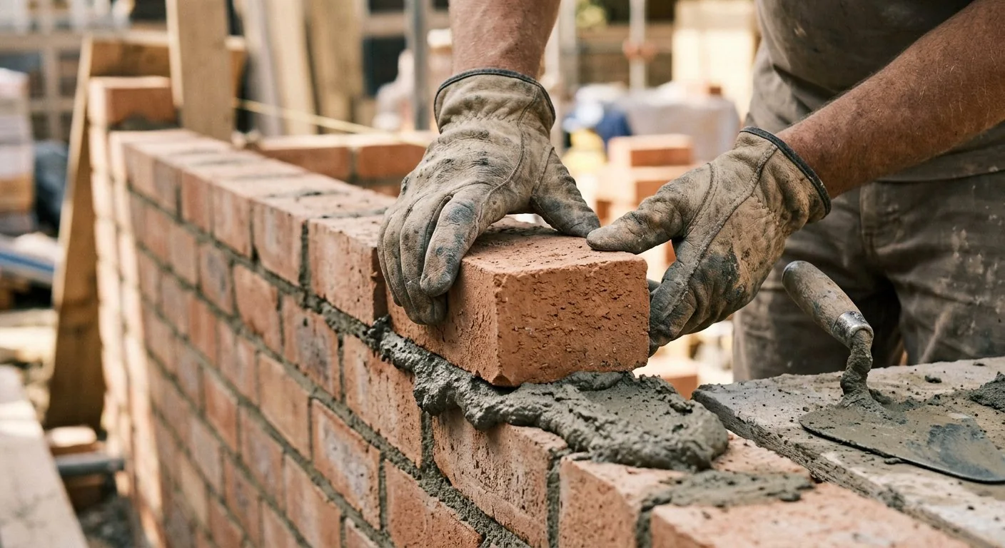 Bricklayer laying a course